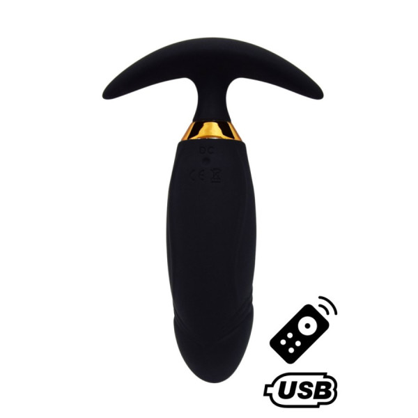 PEACH, Plug Vibrant noir long USB avec télécommande, dans un silicone médical doux et lisse